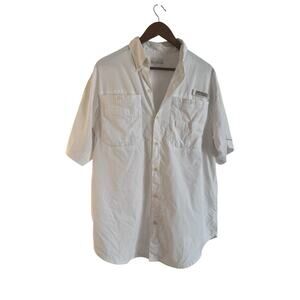 Columbia PFG White Short Sleeve Button Front Fishing Shirt Men’s M